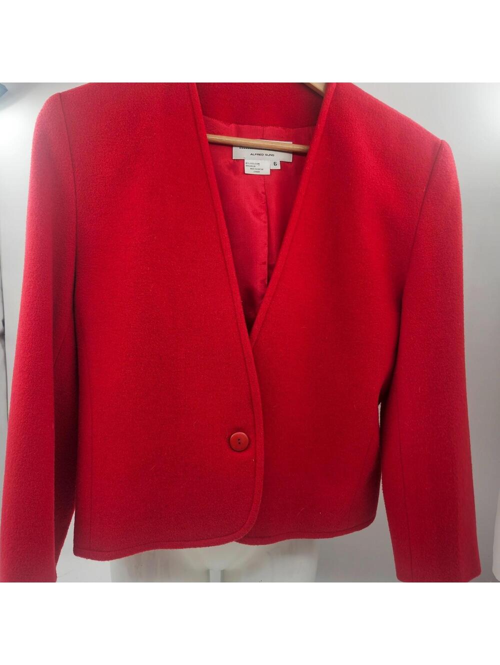 Vintage Alfred Sung Boiled Wool Jacket Woman's Holiday Red 80-Canada Sz 6